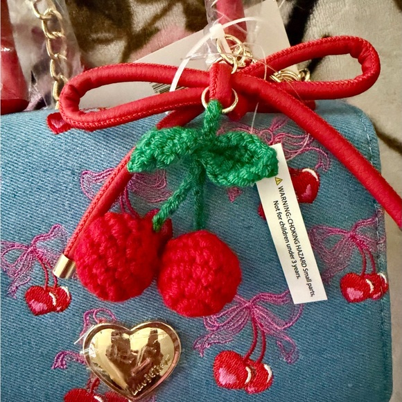 Luv Betsey by Betsey Johnson Denim Cherry Bow Crossbody / Handbag NWT - Picture 4 of 12